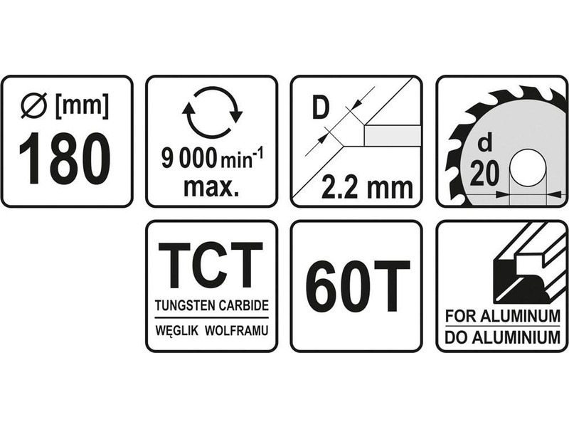 YATO Lamă de ferăstrău pentru aluminiu 180 x 20 x 1,5 mm / 60T - 1 | YEO