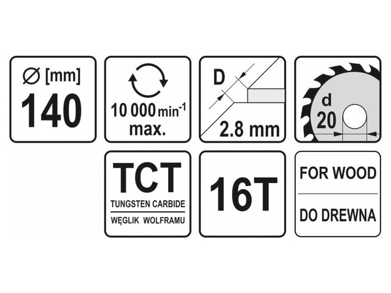YATO Lamă de ferăstrău pentru lemn 140 x 20 x 2,0 mm / 16T