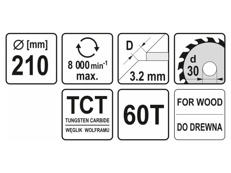 YATO Lamă de ferăstrău pentru lemn 210 x 30 x 2,2 mm / 60T