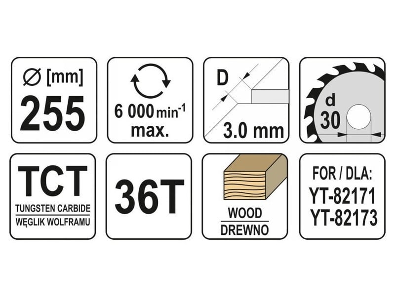 YATO Lamă de ferăstrău pentru lemn 255 x 30 x 2,0 mm / 36T