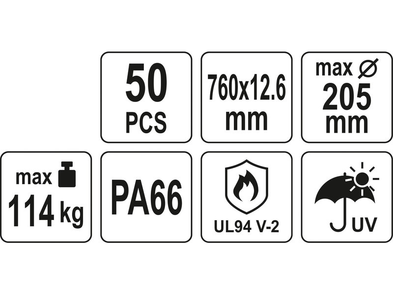 YATO Legături de cablu negru 760 x 12,6 mm (50 buc)