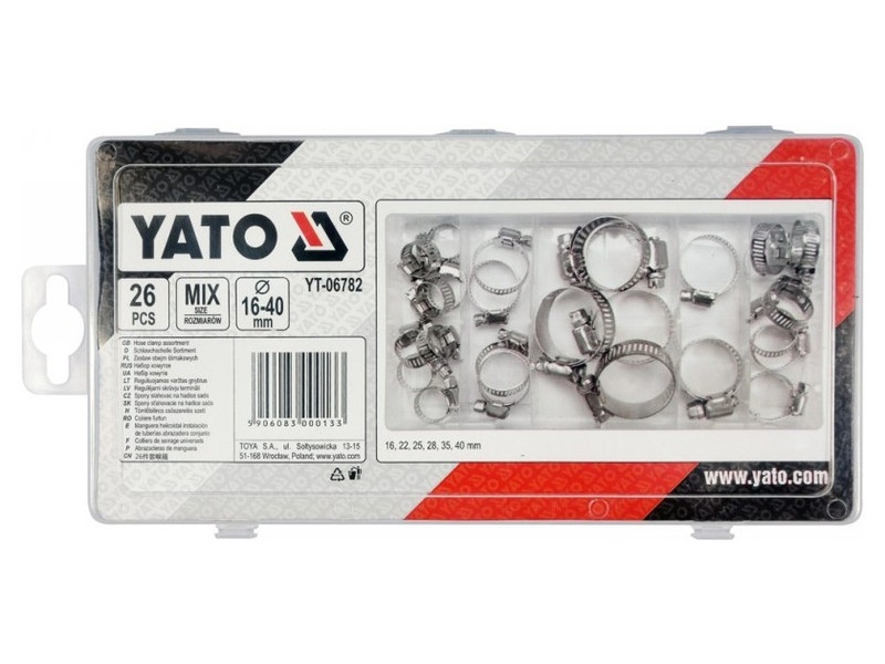 YATO Set de cleme pentru furtun 26 piese 16-40 mm - 1 | YEO