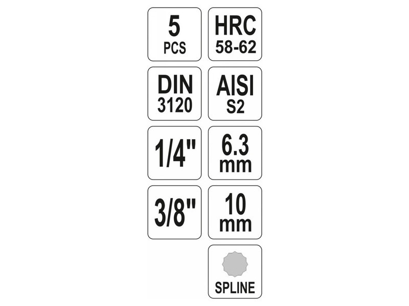 YATO Set de mufe 5 piese Spline 1/4", 3/8" CrV