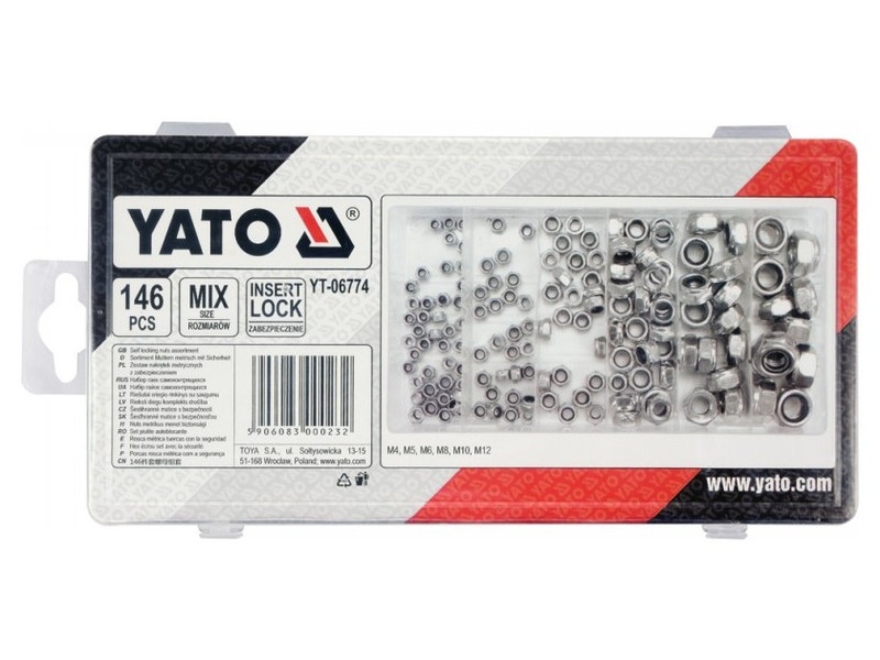 YATO Set de piulițe hexagonale autoblocante 146 bucăți M4-M12 - 1 | YEO