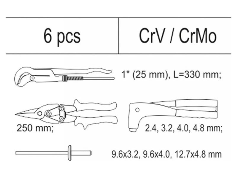 YATO Set scule lăcătușărie 6 piese CrV CrMo (inserție sertar)