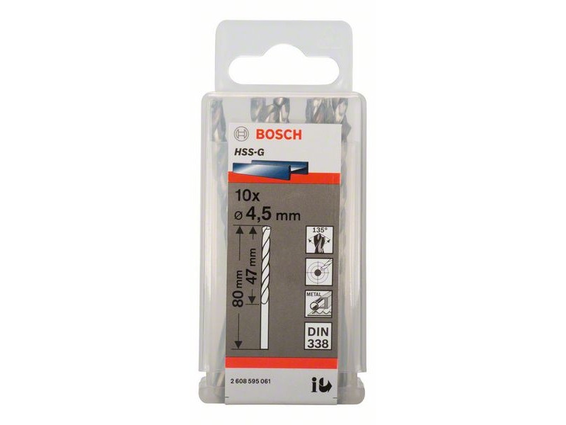 BOSCH Burghie 4,5 x 80/47 mm 135° HSS-G DIN 338 (10 buc) - 1 | YEO