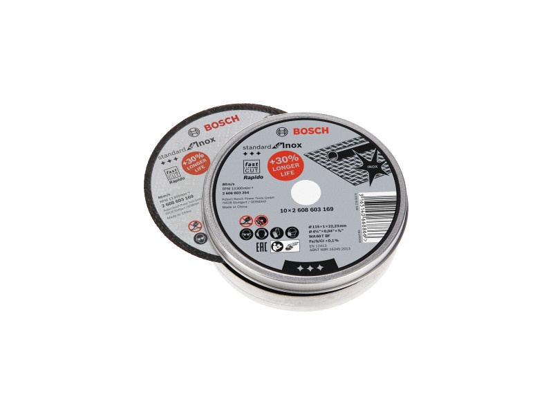 BOSCH Disc de tăiere pentru metal 115 x 1,0 x 22,2 mm inox drept WA 60 T BF Rapido în cutie metalică (10 buc) - 2 | YEO