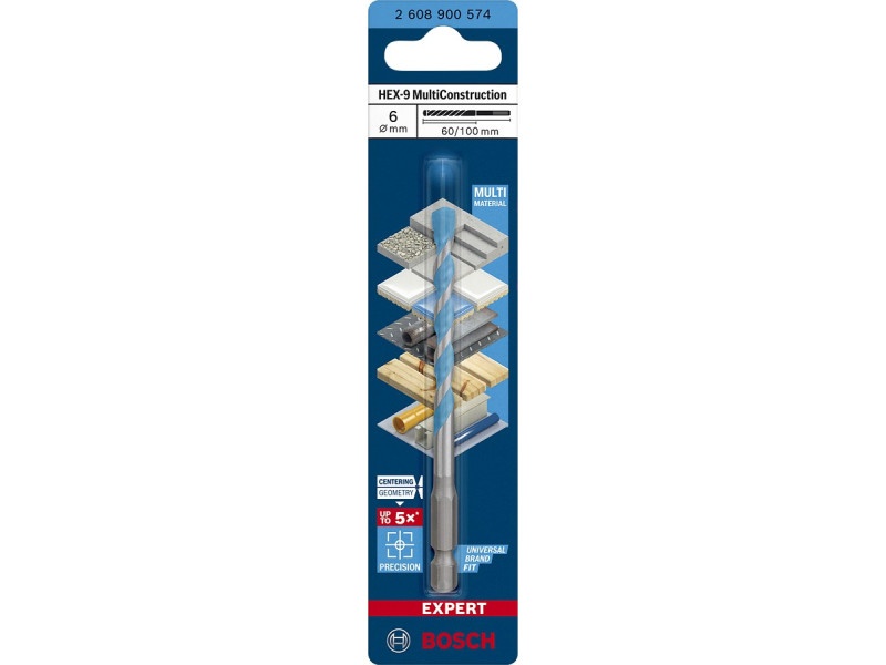 BOSCH EXPERT HEX-9 Burghiu universal 6,0 x 60/100 mm cu prindere burghiu 1/4" - 1 | YEO