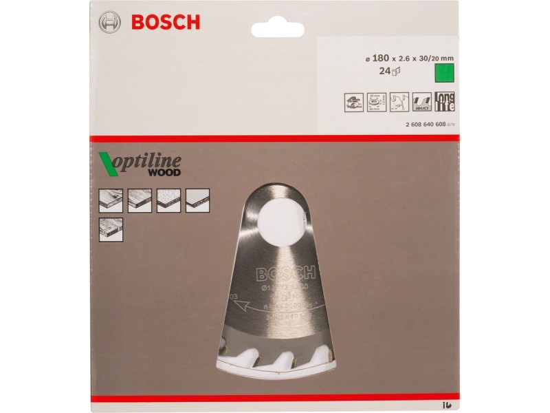 BOSCH Lamă de ferăstrău pentru lemn 180 x 30/20 x 2,6 mm / 24T Optiline Wood ATB - 1 | YEO