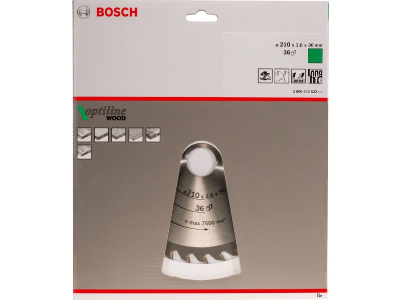 BOSCH Lamă de ferăstrău pentru lemn 210 x 30 x 2,8 mm / 36T Optiline Wood ATB - 1 | YEO