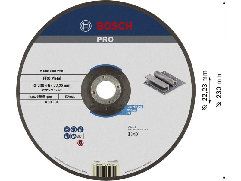 BOSCH PRO Disc de curățare pentru metal 230 x 6,0 x 22,2 mm A 30 T BF (oSa) - 2 | YEO