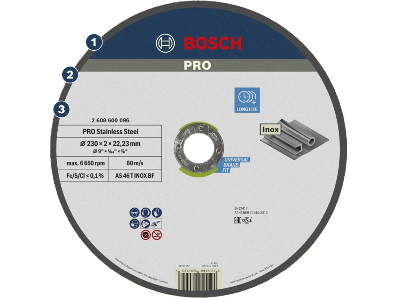 BOSCH PRO Disc de tăiere inox 230 x 2,0 x 22,2 mm AS 46 T INOX BF (oSa) - 1 | YEO