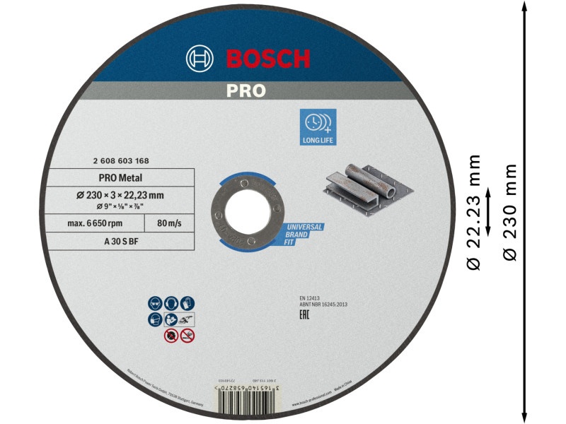 BOSCH PRO Disc de tăiere pentru metal 230 x 3,0 x 22,2 mm A 30 S BF - 1 | YEO