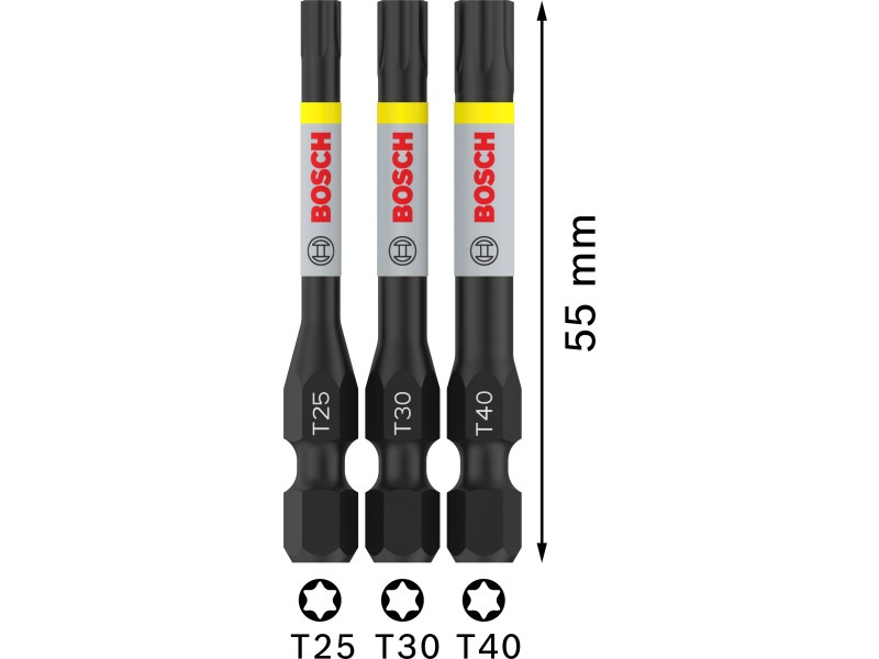 BOSCH PRO Impact bit punct set 3 piese T25 / T30 / T40 x 55 mm 1/4" Hex - 2 | YEO