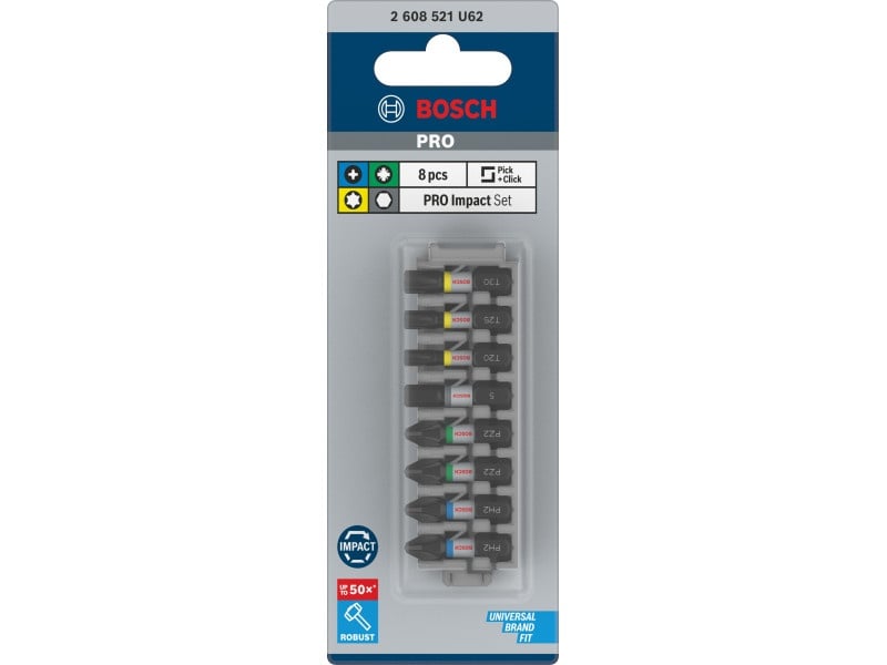 BOSCH PRO Set de vârfuri cu impact 8 buc 25m (PH2x2 / PZ2x2 / H5/T20/T25/T30x1 buc) 1/4" Hex - 2 | YEO