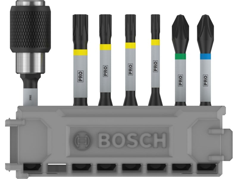 BOSCH PRO set vârf de biți 7 r. 50 mm + suport (PH2, PZ2, T15, T20, T25, T30) Pick & Click