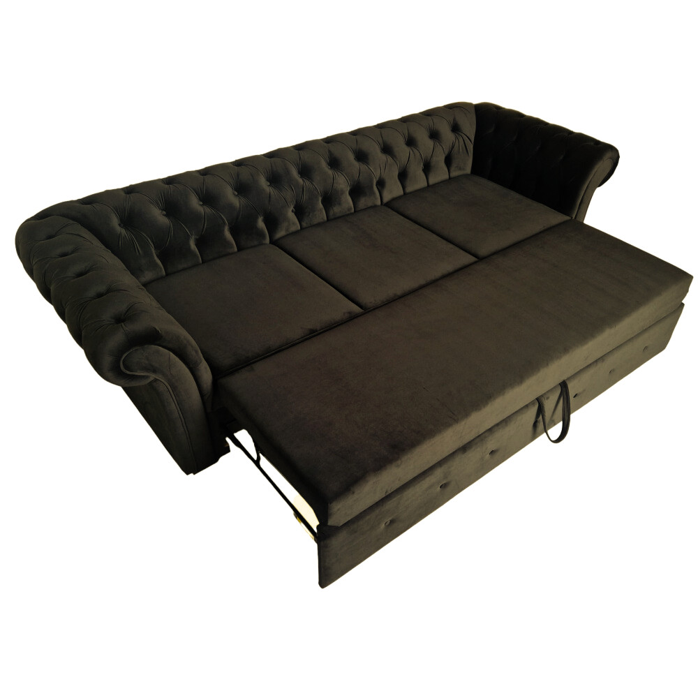 Canapea Extensibila Chesterfield, 250x100x75cm, 3 locuri, Velutto 06 Espresso, Glasspandoor - 1 | YEO