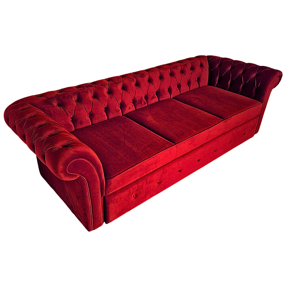 Canapea Extensibila Chesterfield, 250x100x75cm, 3 locuri, Velutto 07 Dark Red, Glasspandoor