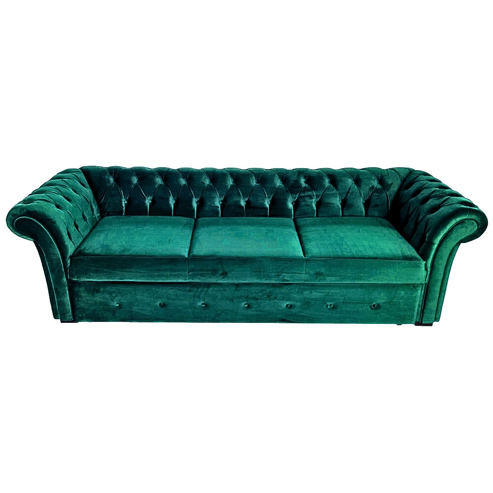 Canapea Extensibila Chesterfield, 250x100x75cm, 3 locuri, Velutto 12 Azur, Glasspandoor