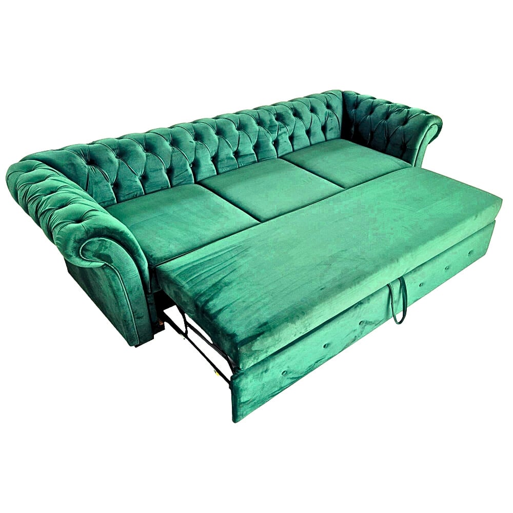 Canapea Extensibila Chesterfield, 250x100x75cm, 3 locuri, Velutto 13 Mint, Glasspandoor - 1 | YEO