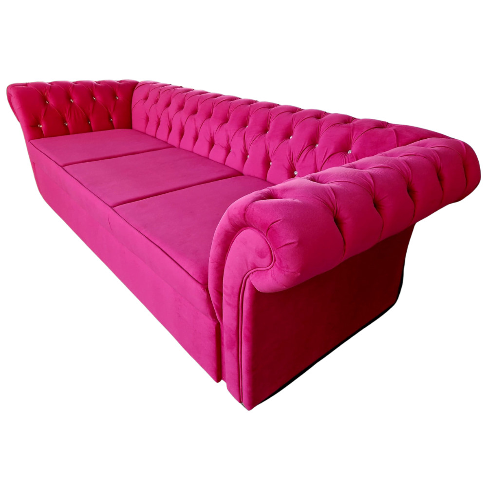 Canapea Extensibila Chesterfield, 250x100x75cm, 3 locuri, Velutto 14 Pink, Glasspandoor