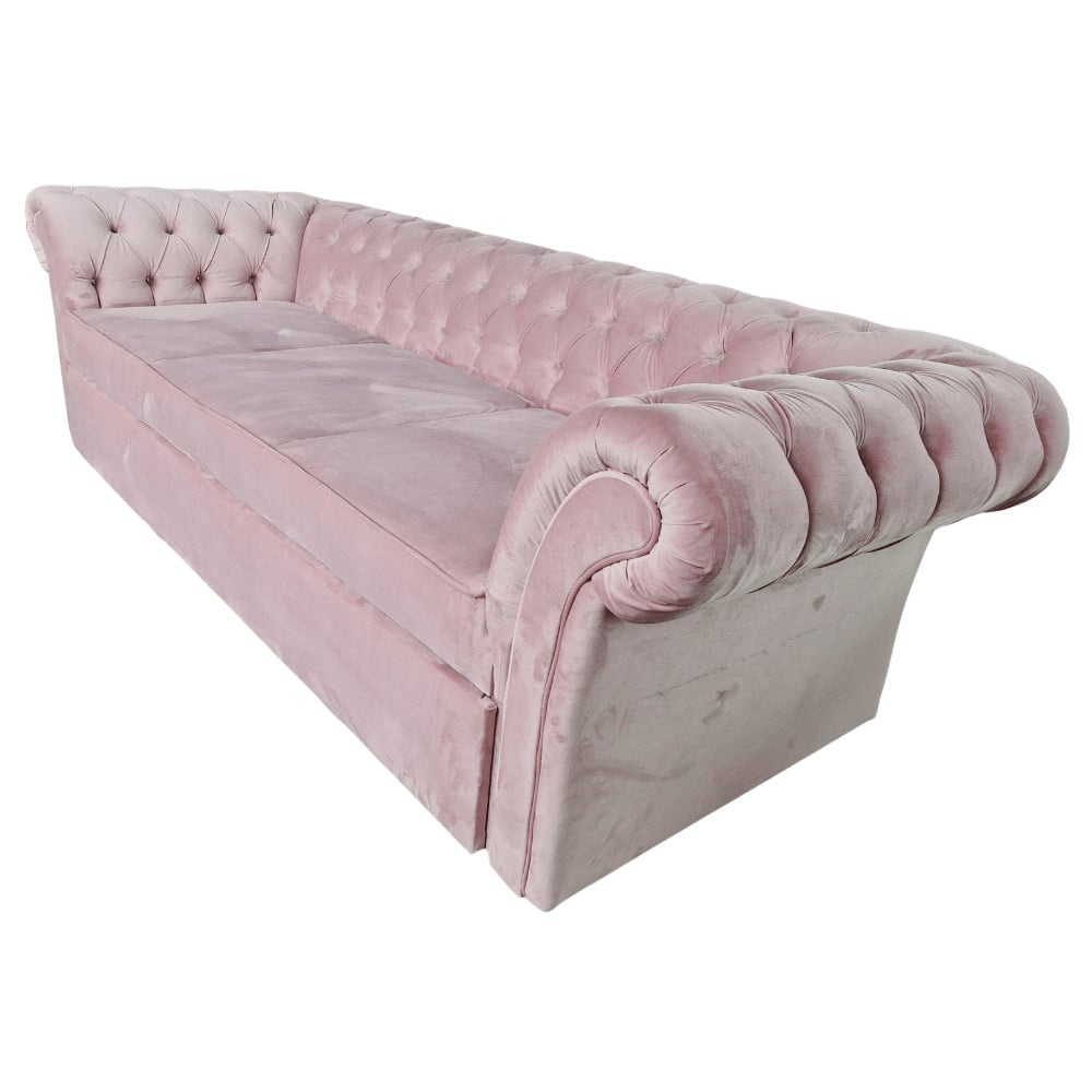 Canapea Extensibila Chesterfield, 250x100x75cm, 3 locuri, Velutto 14 Flamingo, Glasspandoor