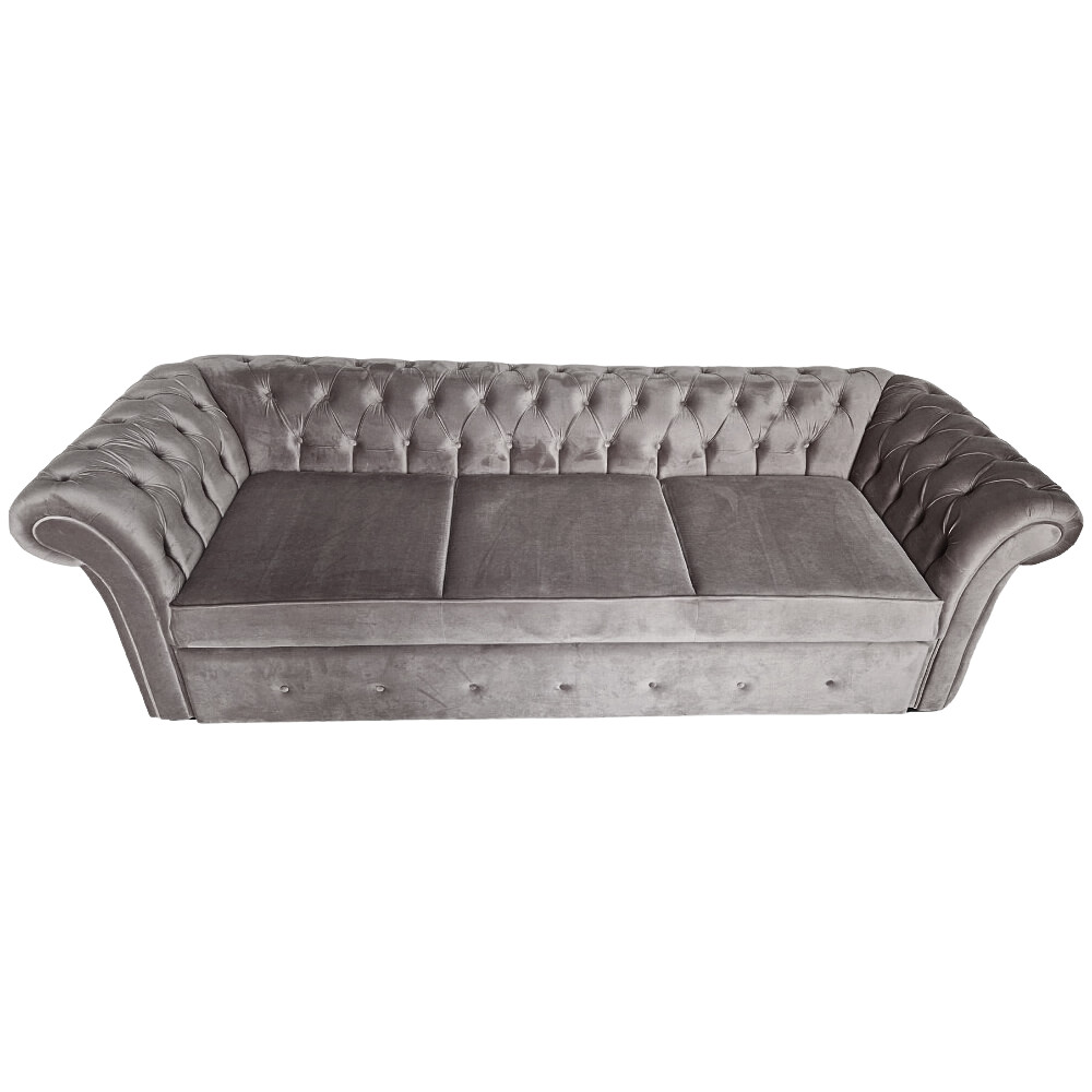 Canapea Extensibila Chesterfield, 250x100x75cm, 3 locuri, Velutto 16 Grey, Glasspandoor - 2 | YEO