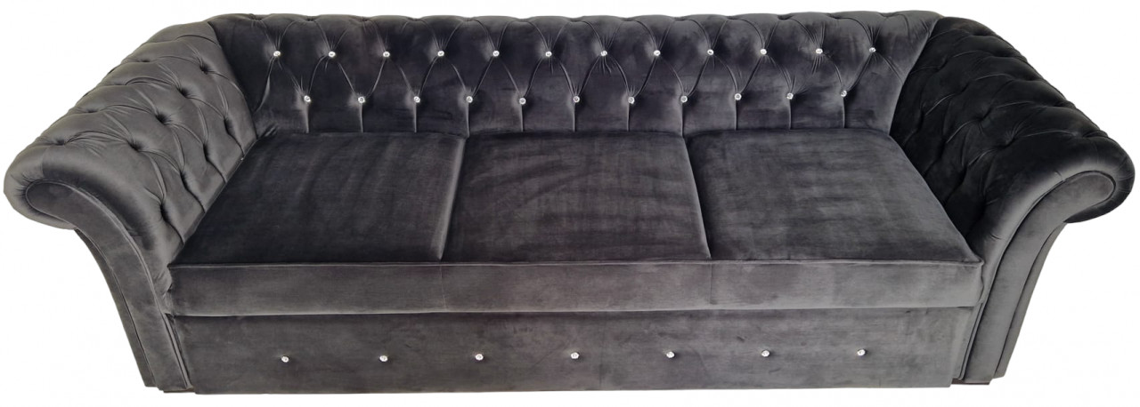 Canapea Extensibila Chesterfield, 250x100x75cm, 3 locuri, Velutto 18 Anthracite, Glasspandoor - 1 | YEO