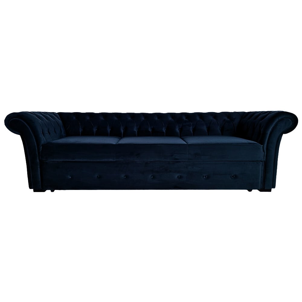 Canapea Extensibila Chesterfield, 250x100x75cm, 3 locuri, Velutto 37 Deep Blue, Glasspandoor - 3 | YEO