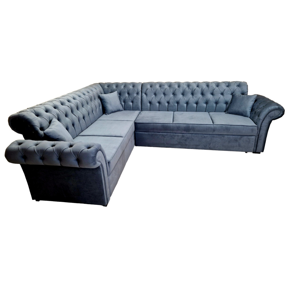 Colțar Extensibil Chesterfield, 300x260x95cm, 7 locuri, Velutto 18 Anthracite , în formă de 