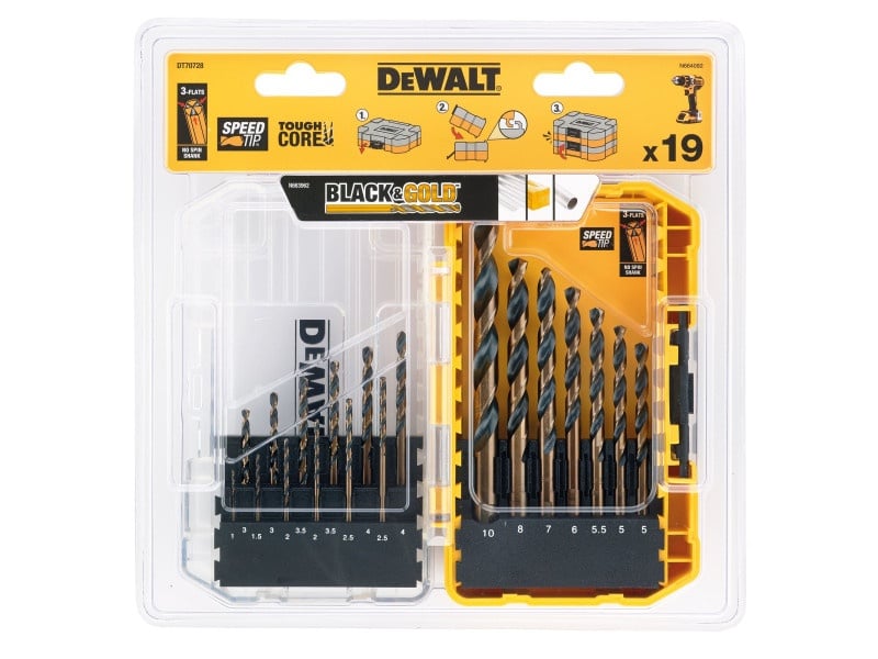 DEWALT Black & Gold Twist Drill Set 19 piese (1.0 - 10 mm) - 2 | YEO