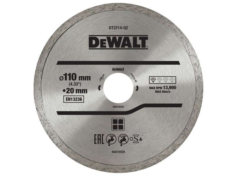 DEWALT Disc diamantat de tăiere pentru gresie umed/uscat 110 x 20 mm continuu