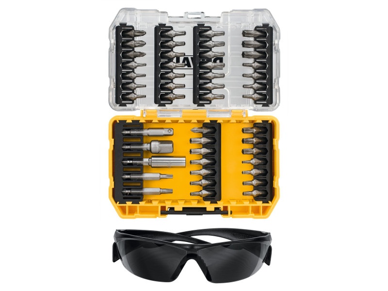 DEWALT Set cap de biți 47 piese + ochelari de protecție