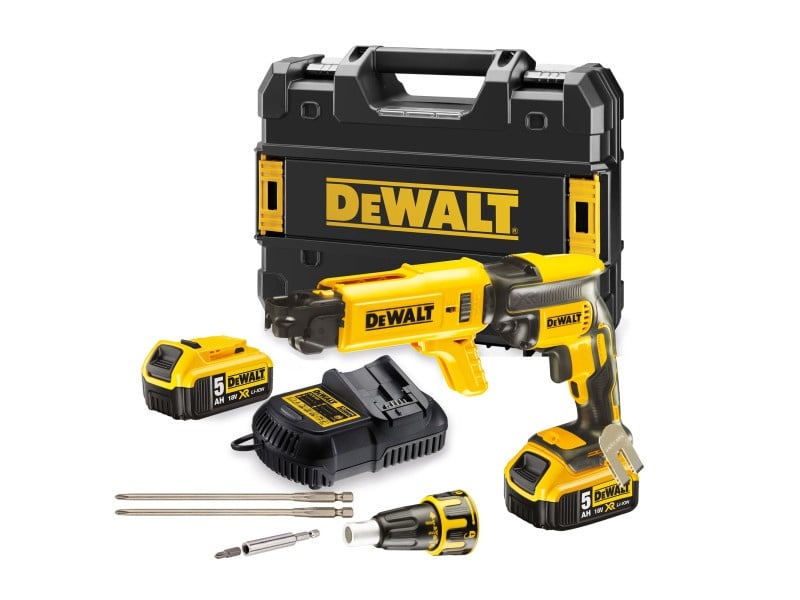 DEWALT șurubelniță fără fir pentru gips-carton + magazie 18 V fără perie de carbon (2 x 5,0 Ah+încărcător+TSTAK) DCF62 - 1 | YEO