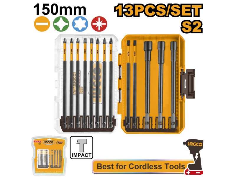INGCO Impact set de vârfuri de biți lungi 13 piese S2