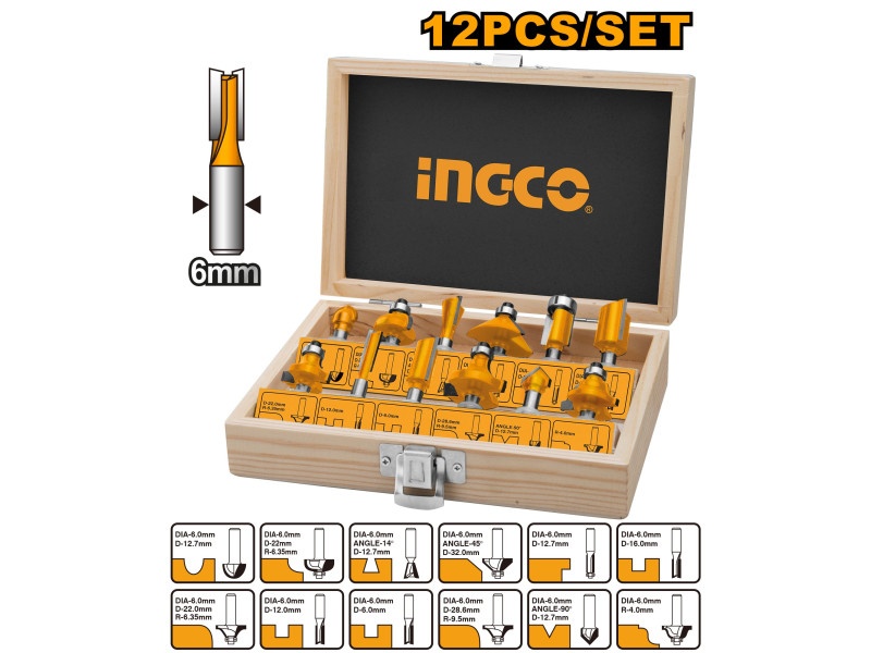 INGCO Router set 12 piese 6 mm