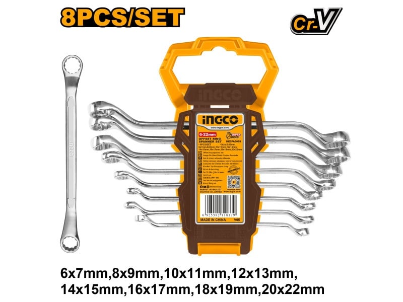 INGCO Set de chei din 8 piese 6-22 mm CrV