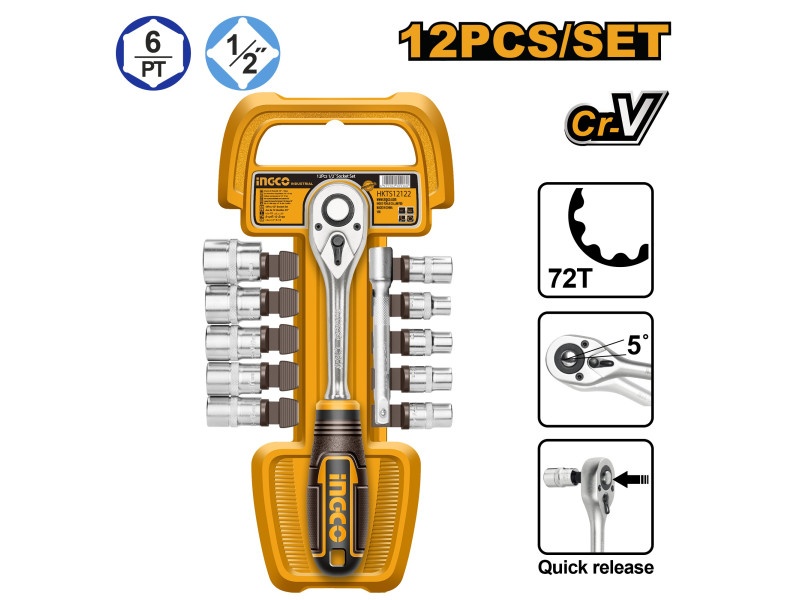 INGCO Set de prize 12 piese 1/2" 10-24 mm CrV