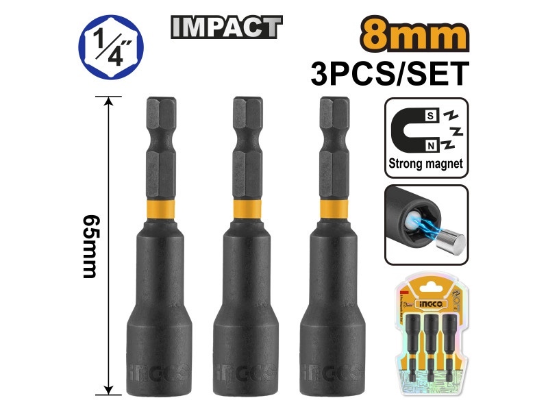 INGCO Șurubelniță cu impact 8 mm (3 buc)