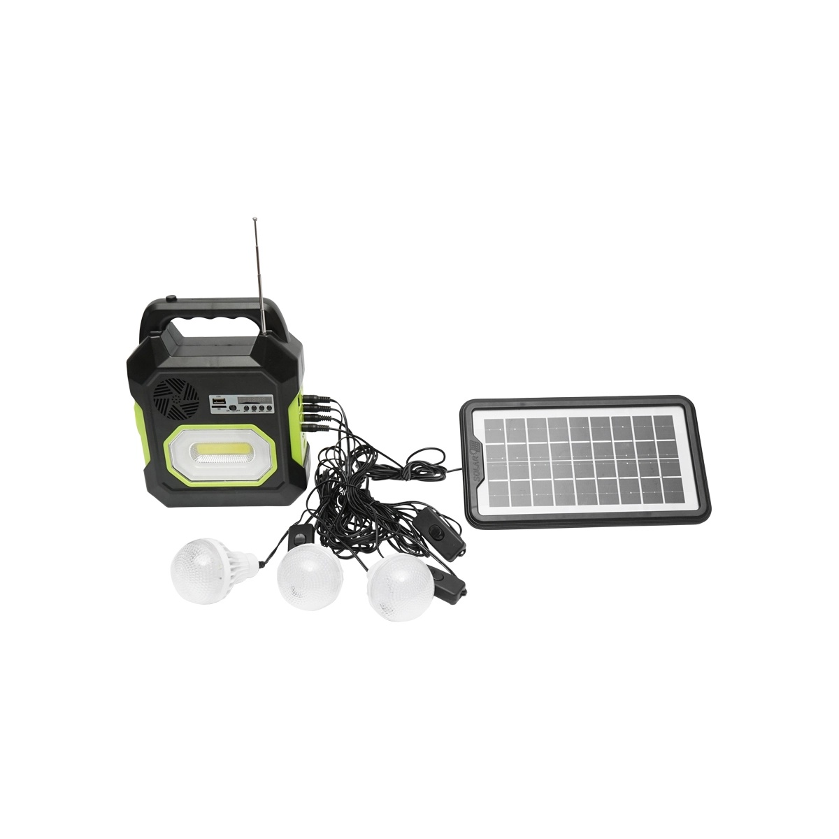 Kit iluminat portabil LED cu 3 becuri/proiector, radio FM panou solar si baterie 6V, 4.5 Ah pentru pescuit camping GD-15, Cod: DISLK27 , Brand: GDPLUS