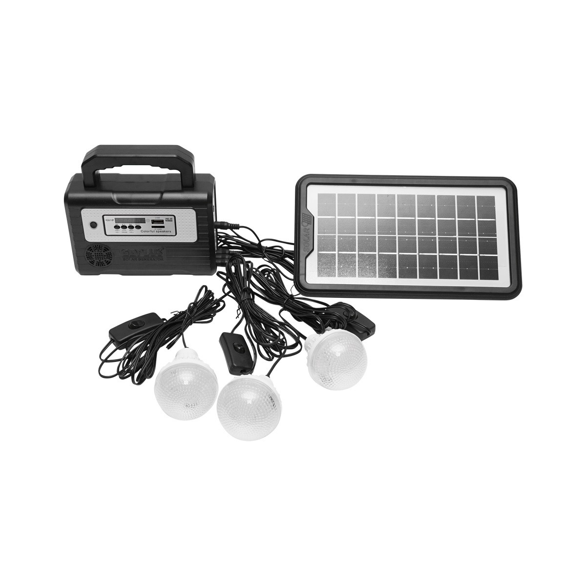 Kit iluminat portabil, LED, cu 3 becuri/proiector, radio FM, telecomanda, panou solar si baterie, 6V, 2 Ah, pentru pescuit, camping, GD-8028, Cod: DISLK29, Gdplus