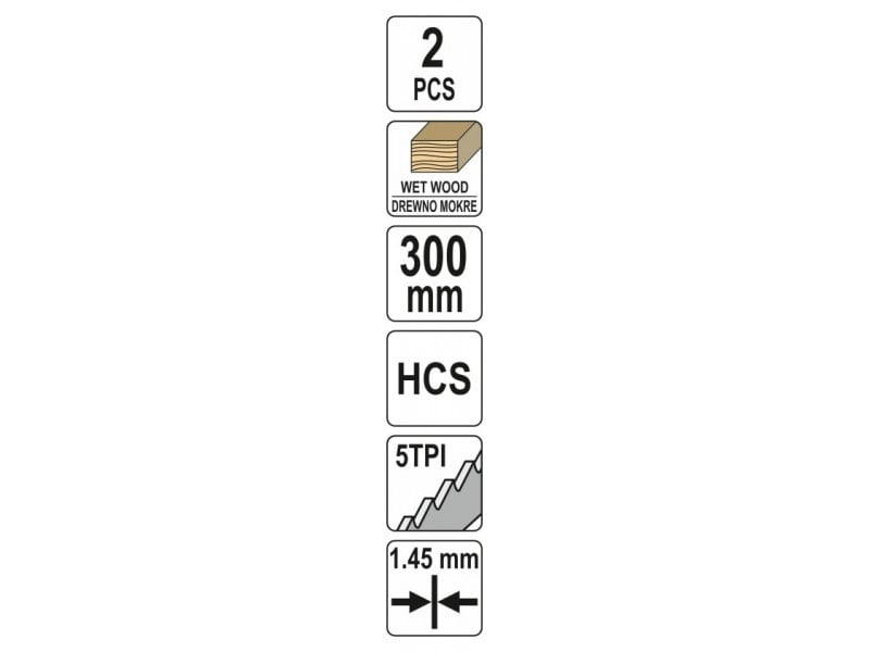 Lamă de ferăstrău YATO Saber pentru lemn umed 300/1,45 mm 5 TPI HCS (2 bucăți) - 2 | YEO