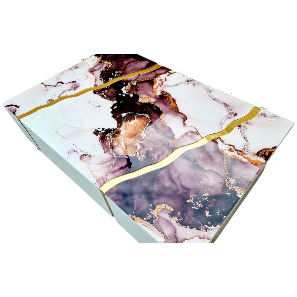 Masuta Gradient, 120x80x30cm, White Purple Gold marble, Glasspandoor