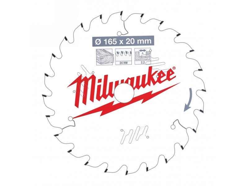 MILWAUKEE Lamă de ferăstrău pentru lemn 165 x 20 x 2,2 mm / 24T ATB