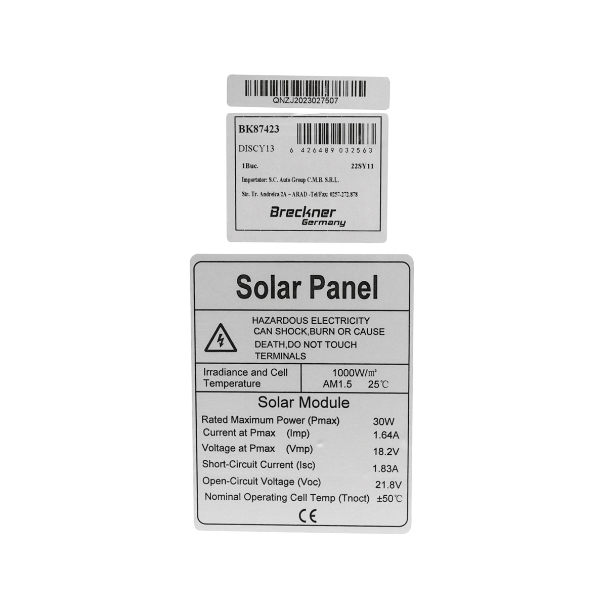 Panou solar 30W fotovoltaic monocristalin 420x405x25mm, Cod: BK87423, Brand: BRECKNER GERMANY