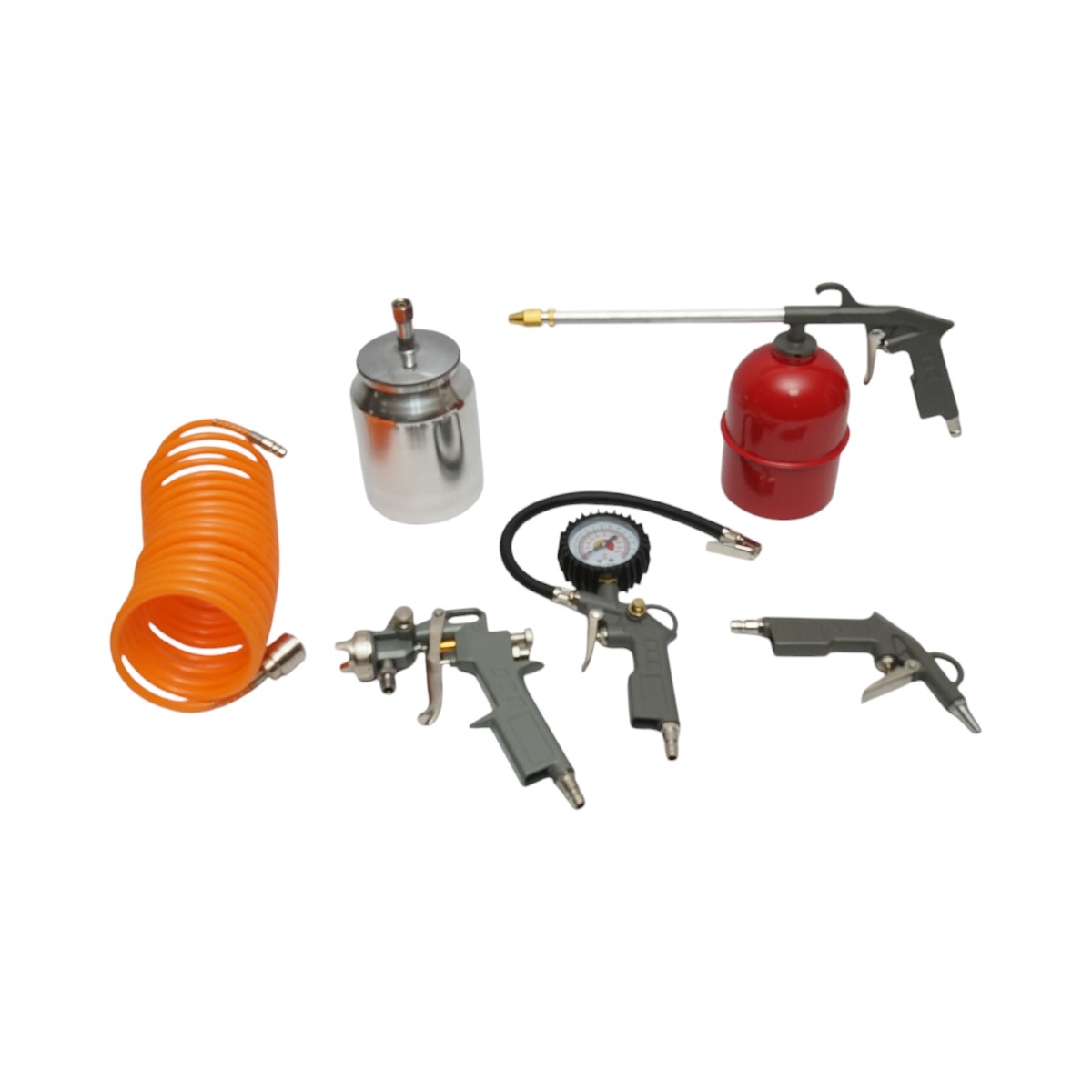 Set 5 piese aer comprimat vopsit, suflat, umflat, spalat cu furtun spiralat 5m, Cod: BK76149, Breckner Germania
