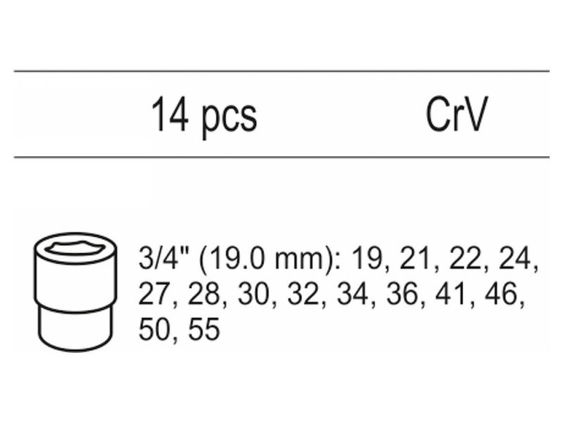 Set de prize YATO 14 piese 3/4" 19-55 mm CrV (inserție în sertar) - 2 | YEO