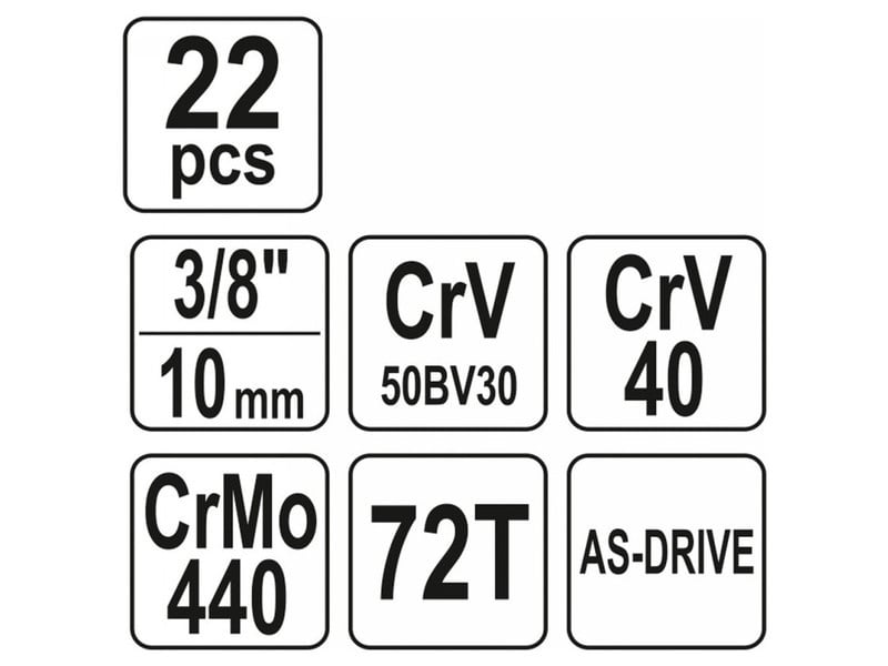 Set de prize YATO 22 piese 3/8" 6-22 mm CrV - 4 | YEO