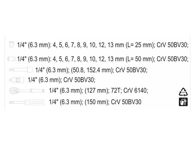 Set de prize YATO 23 piese 1/4" 4-13 mm CrV