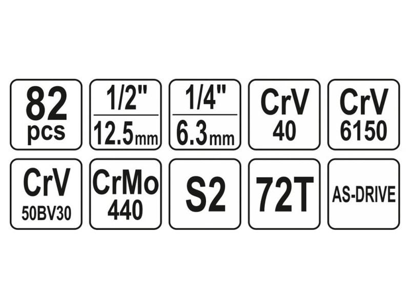 Set de prize YATO 82 piese 1/4", 1/2" CrV